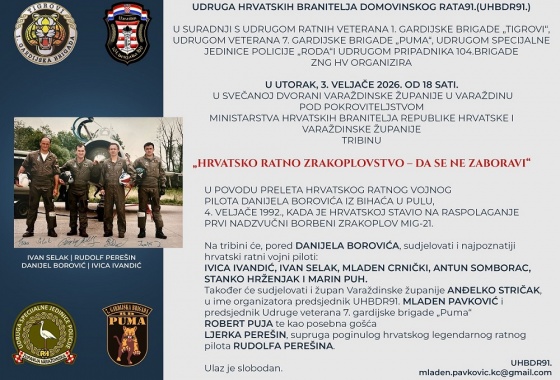 POZIV NA TRIBINU “HRVATSKO RATNO ZRAKOPLOVSTVO - DA SE NE ZABORAVI”